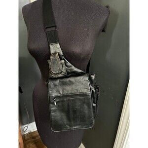 Vintage 1980’s Black Genuine Leather Patchwork Crossbody Travel Bag Purse 80’s